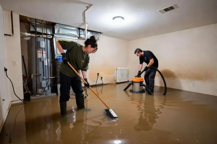 Mighty Mitigation crew pumping and drying a flooded Riverton, NJ basement