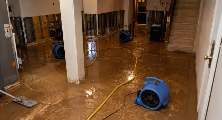Flooded Riverton basement being pumped and dried