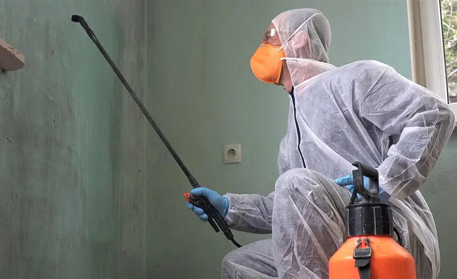 A technician cleaning a sewage backup in Riverton, NJ